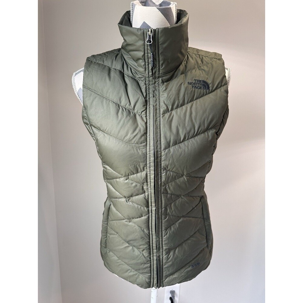 The North Face 550 Down Puffer Vest Olive Army Green Womens XS Outerwear Camping